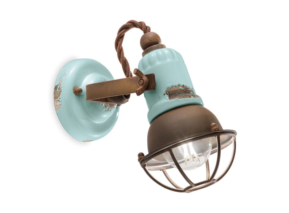Aplikacja Reflektor w stylu industrialnym Artisan z żelaza i ceramiki - Loft Viadurini