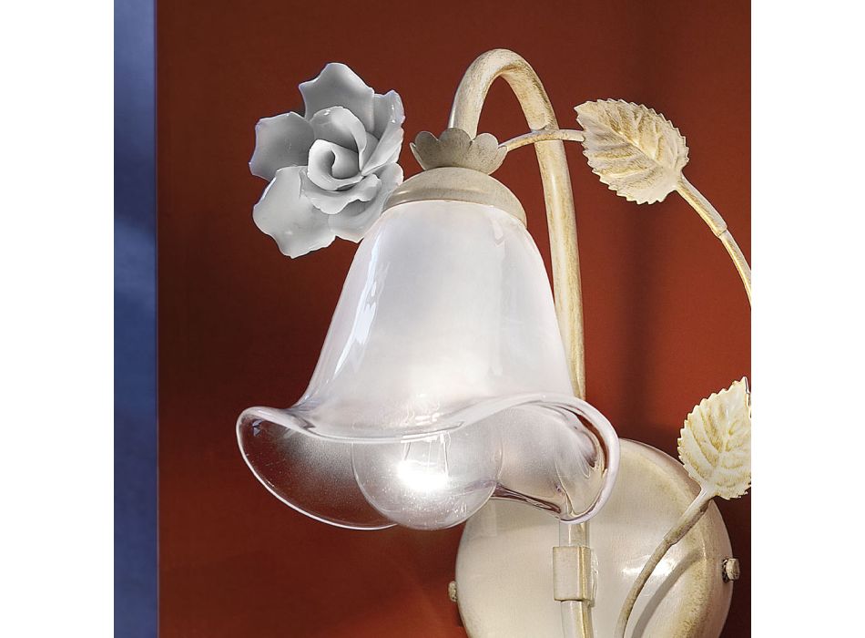 Aplikacja z żelaza i piaskowanego szkła z różą dekoracji ceramicznej - Siena Viadurini