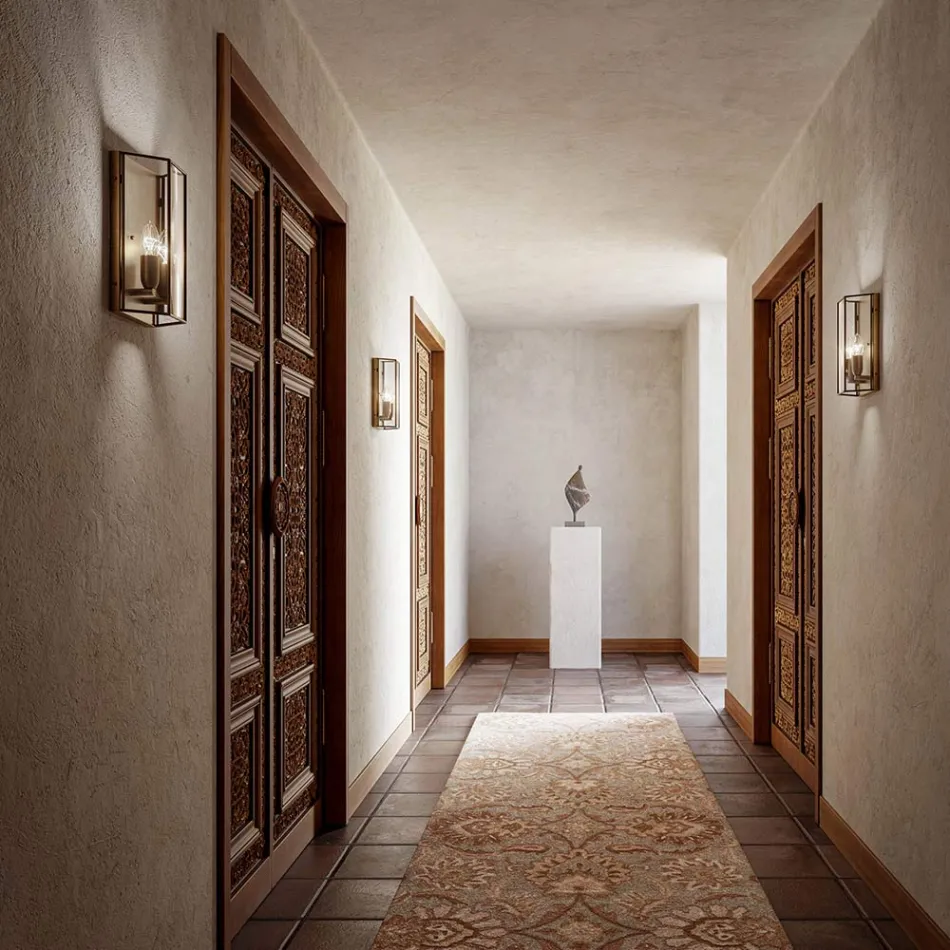 Kinkiet z mosiądzu i szkła z 2 światłami Ręcznie wykonany projekt - Bound by Il Fanale Viadurini