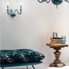 Kinkiet ścienny 2 lampy z włoskiego szkła rzemieślniczego i kryształu - Mariangela Viadurini