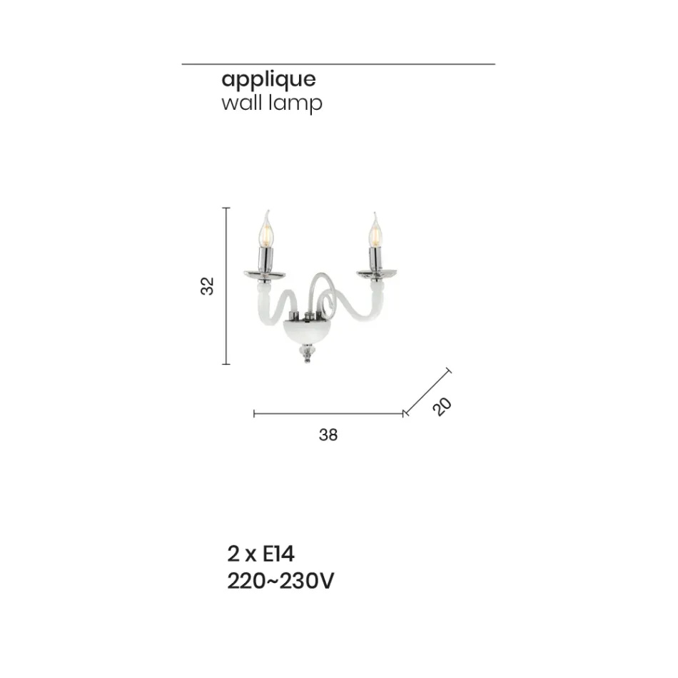 Kinkiet ścienny 2 lampy z włoskiego szkła rzemieślniczego i kryształu - Mariangela Viadurini
