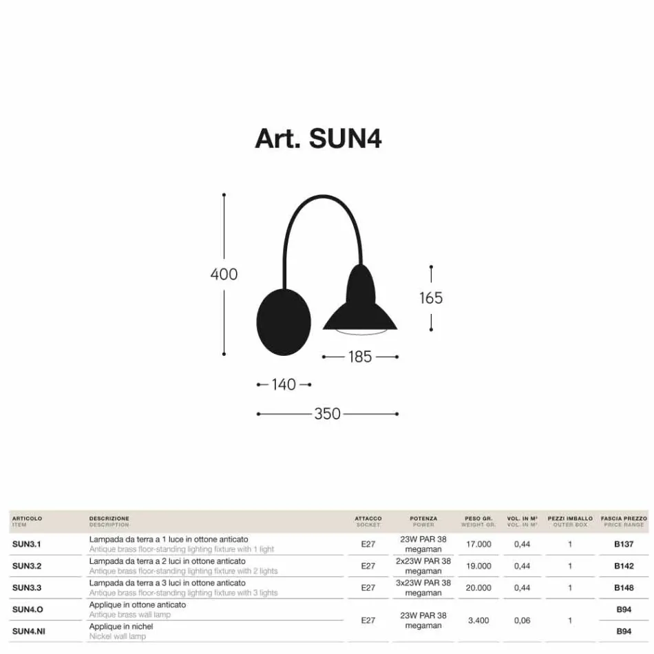 Ściana zewnętrzna wykończenie mosiądz niklowy Jasmine Viadurini