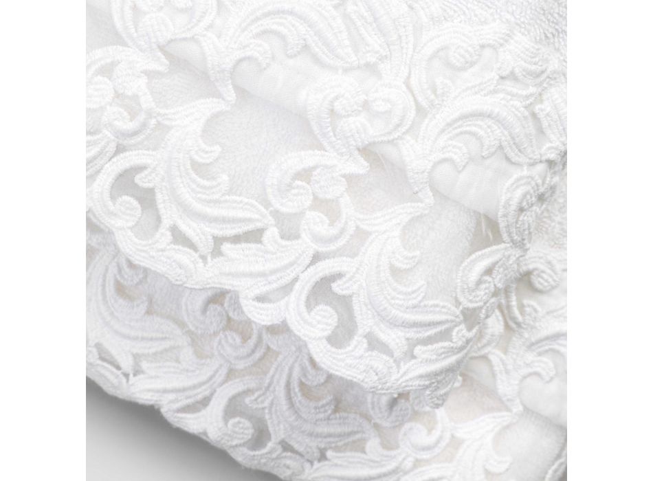 Białe bawełniane ręczniki frotte z koronką 2 sztuki Włoski luksus - wesela Viadurini