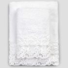 Białe bawełniane ręczniki frotte z koronką 2 sztuki Włoski luksus - małżonkowie Viadurini