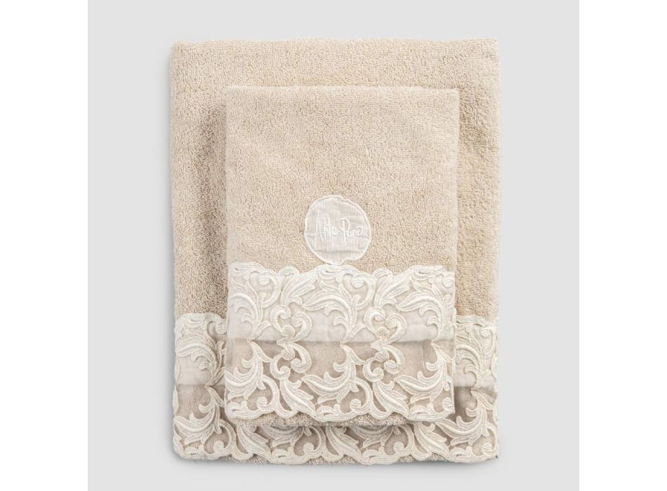 Ręczniki do twarzy i gości z bawełnianej froty z luksusową koronką Farnese - Nowożeńcy Viadurini