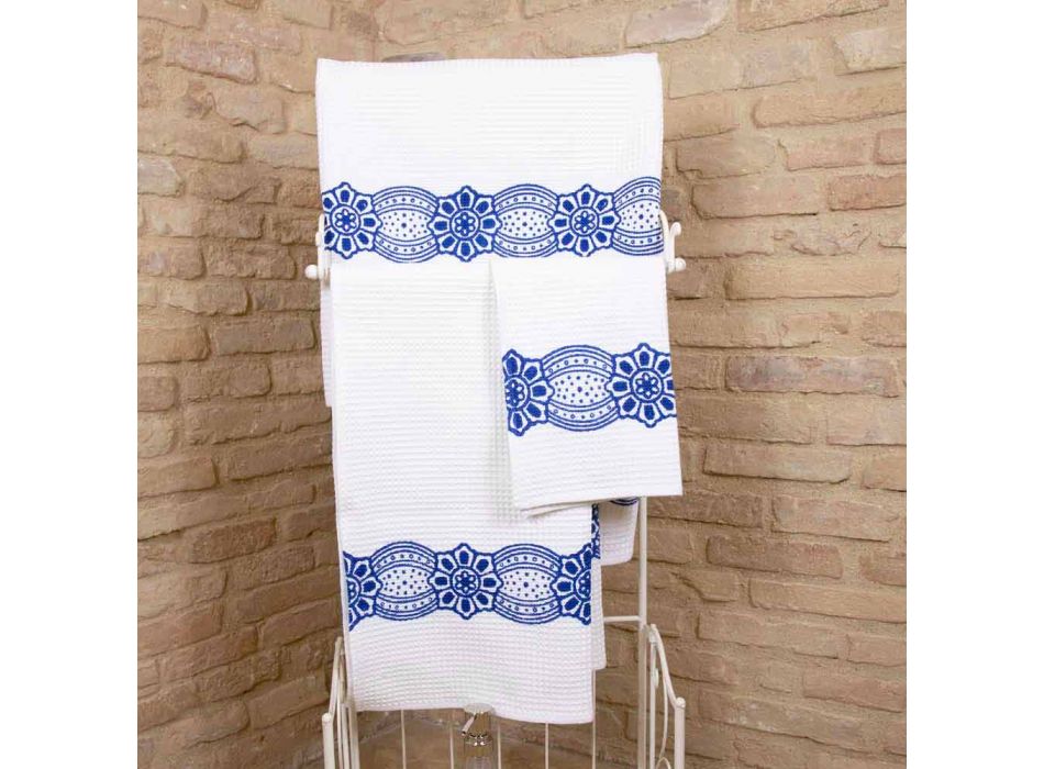 Włoski ręcznik z ręcznie bawełnianym nadrukiem - znaki towarowe Viadurini