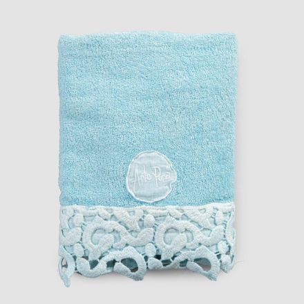Ręcznik dla gości z bawełny frotte z koronką Poema, 2 sztuki i 2 kolory - zamek Viadurini