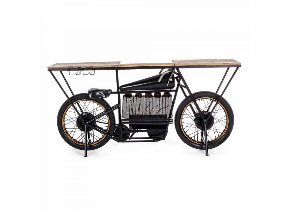 Konsola o nowoczesnym designie z drewna mango i stali motocyklowej - szalotka Viadurini