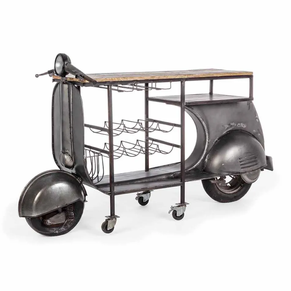 Konsola barowa z drewna mango i stali Vespa o nowoczesnym designie - szalotka Viadurini