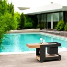 Nowoczesny mobilny pasek na kółkach ze stołem drewnianym i stalowym - Giancalliope Viadurini