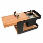 Nowoczesny mobilny pasek na kółkach ze stołem drewnianym i stalowym - Giancalliope Viadurini