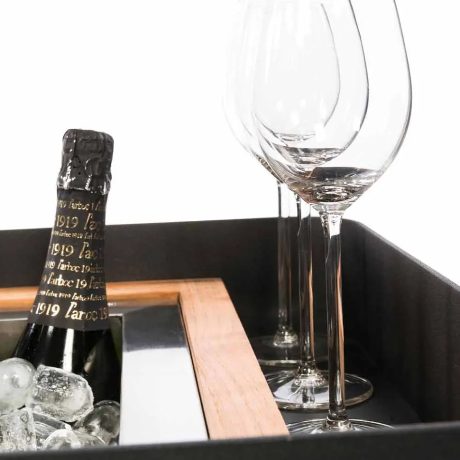 Nowoczesny mobilny pasek na kółkach ze stołem drewnianym i stalowym - Giancalliope Viadurini