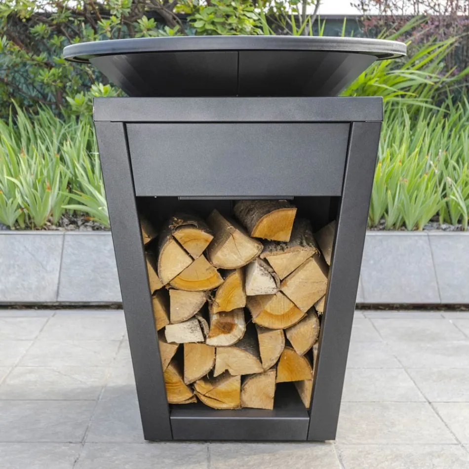 Opalany drewnem grill z płytą kuchenną i komorą na drewno - Ferran Viadurini