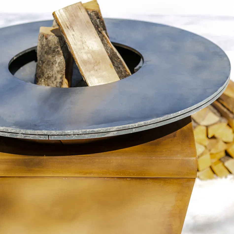 Opalany drewnem grill z płytą kuchenną i komorą na drewno - Ferran Viadurini