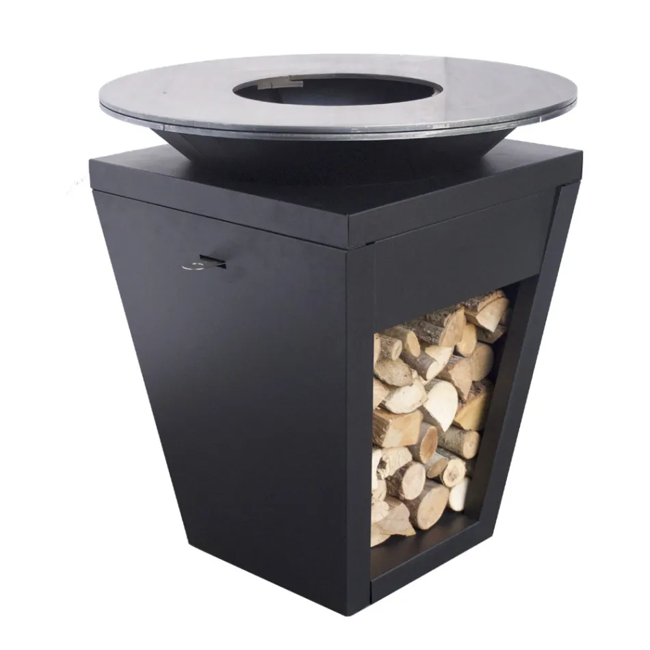 Opalany drewnem grill z płytą kuchenną i komorą na drewno - Ferran Viadurini