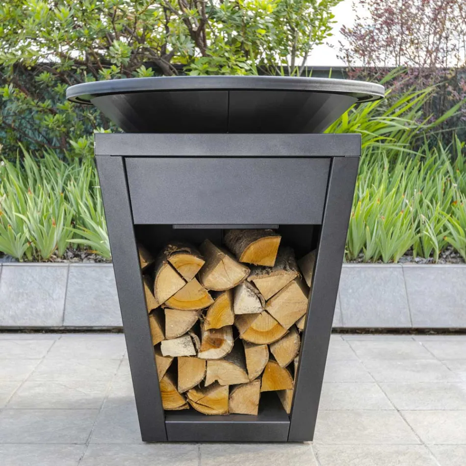 Opalany drewnem grill z płytą kuchenną i komorą na drewno - Ferran Viadurini