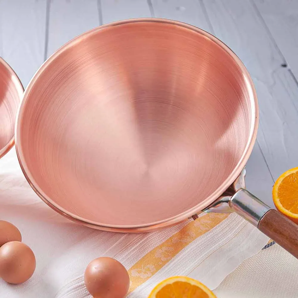 Ręcznie cynowana Miedziana Bastardella z Drewnianym Uchwytem 22 cm - Giampiero Viadurini