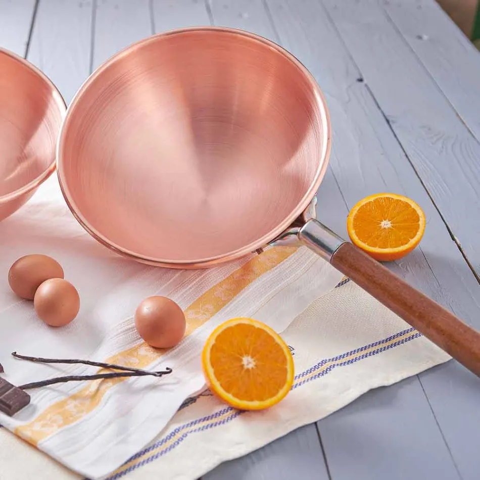 Ręcznie cynowana miedź Bastardella z drewnianym uchwytem 36 cm - Giampiero Viadurini