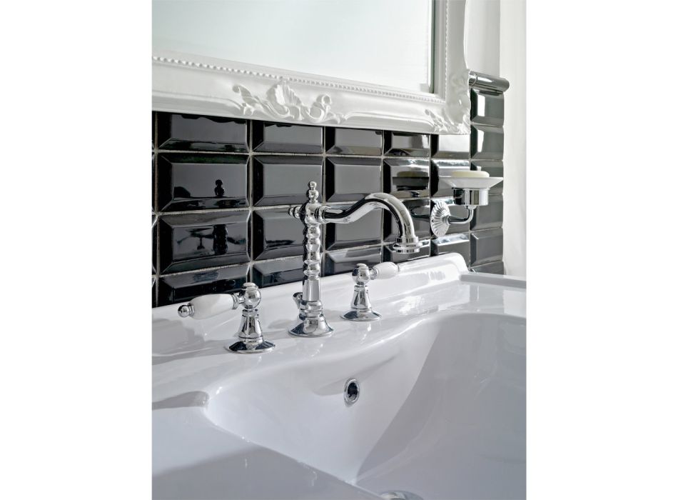 Bateria umywalkowa 3-otworowa z mosiężnym odpływem w klasycznym stylu rzemieślniczym - Noriana Viadurini