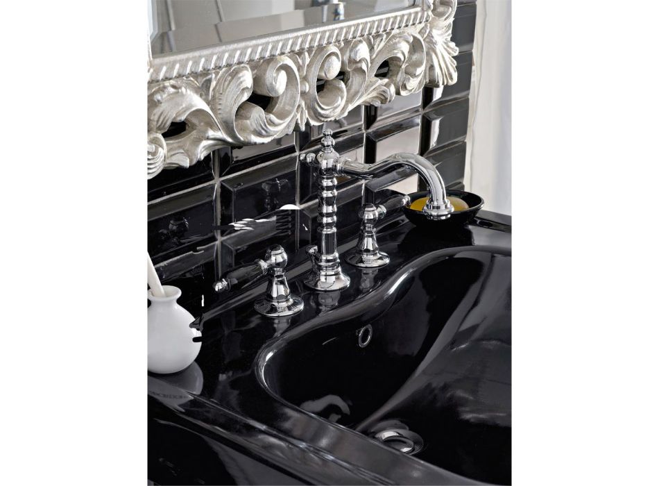 Bateria umywalkowa 3-otworowa z mosiężnym odpływem w klasycznym stylu rzemieślniczym - Noriana Viadurini