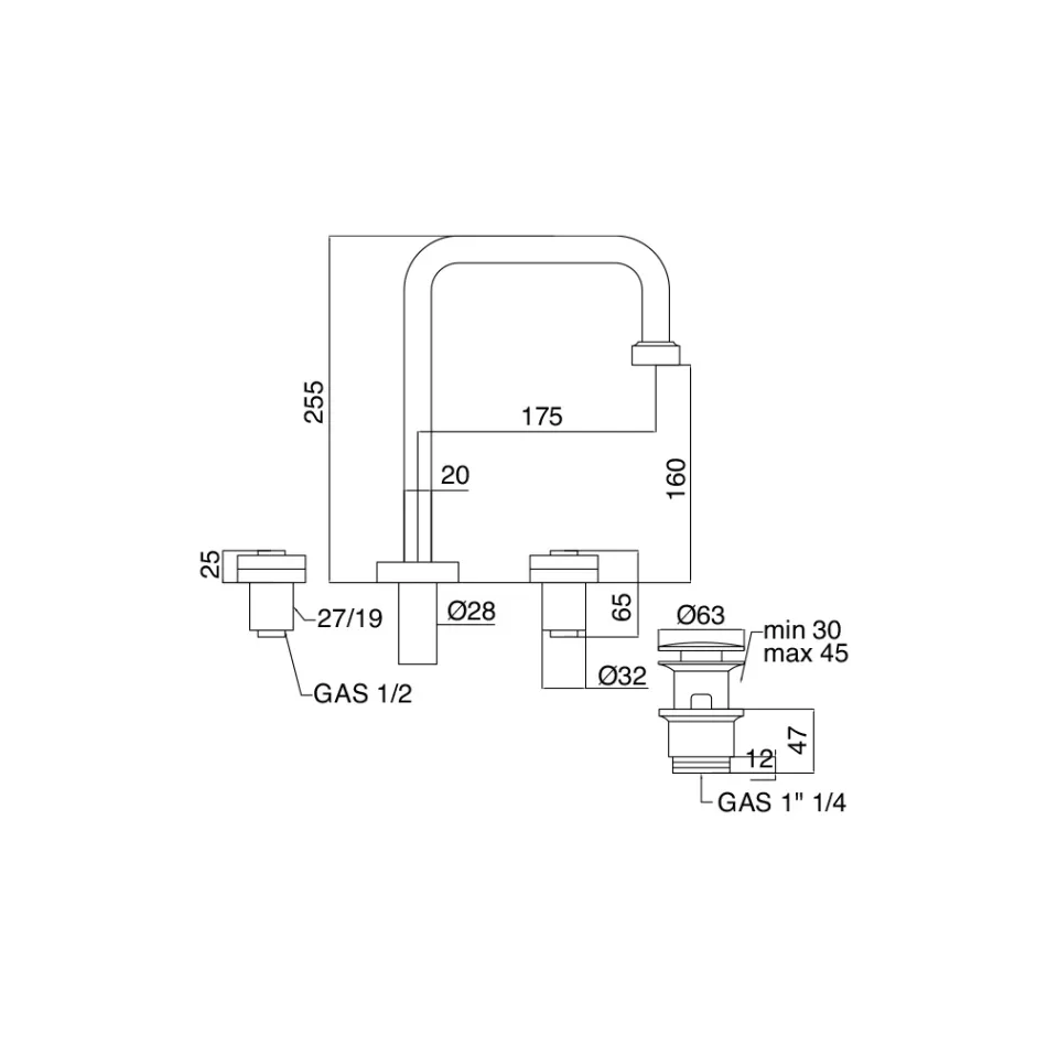 Nowoczesna 3-otworowa bateria umywalkowa z czerwonymi i niebieskimi liniami Made in Italy - Quito Viadurini