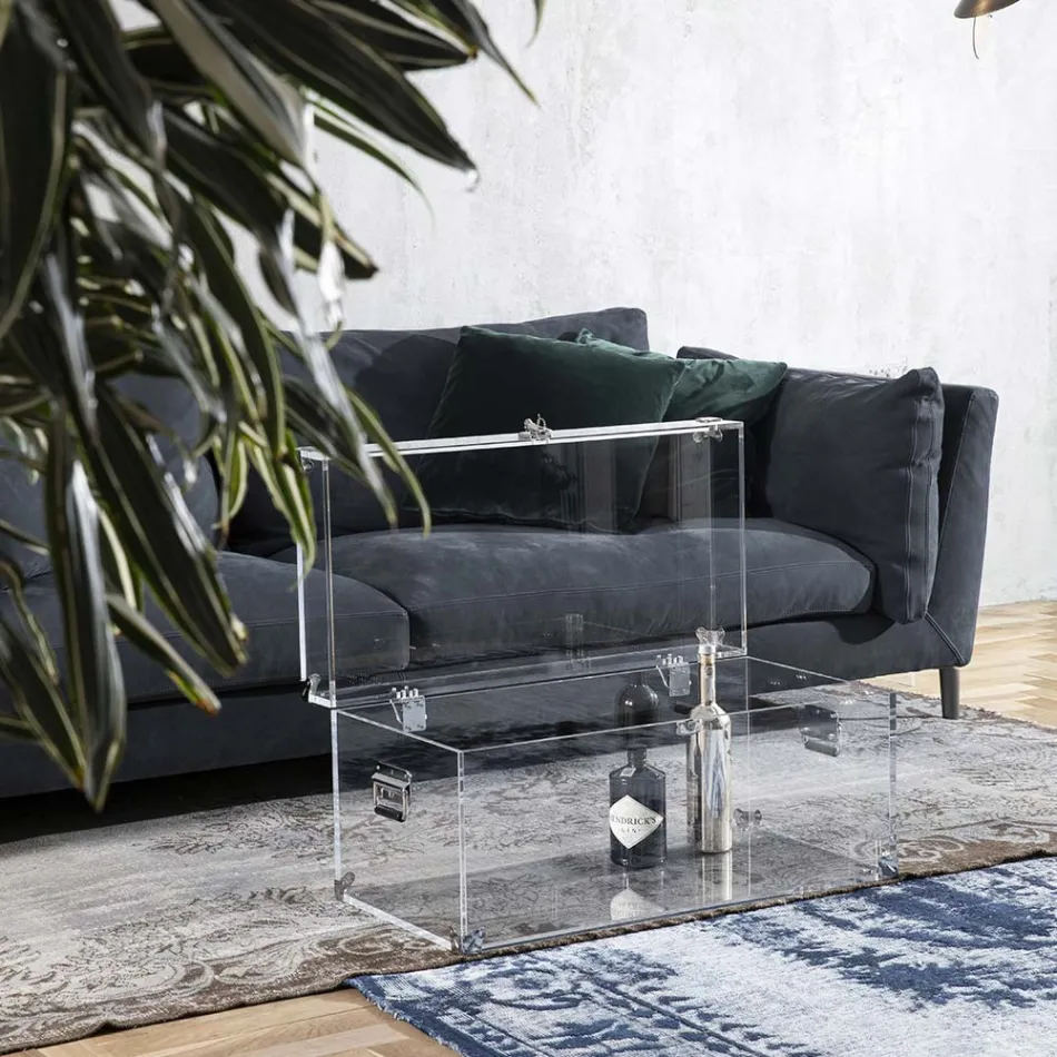 Zaprojektuj bagażnik z przezroczystego kryształu akrylowego i nowoczesnej stali - Dante Viadurini