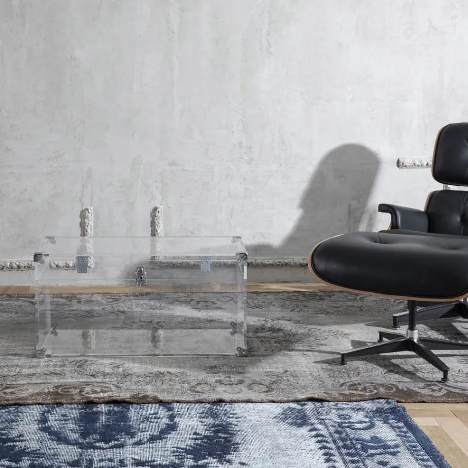 Zaprojektuj bagażnik z przezroczystego kryształu akrylowego i nowoczesnej stali - Dante Viadurini