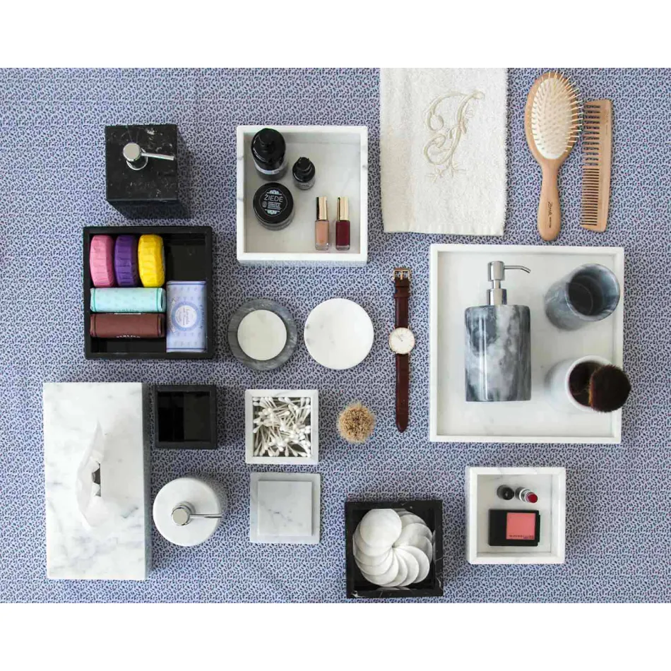 Szklany pojemnik na szczoteczki do zębów z marmuru Paonazzo Made in Italy - Limba Viadurini