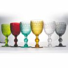 Kieliszki do wody lub wina z kolorowego szkła i wytłaczane dekoracje - ludowe Viadurini