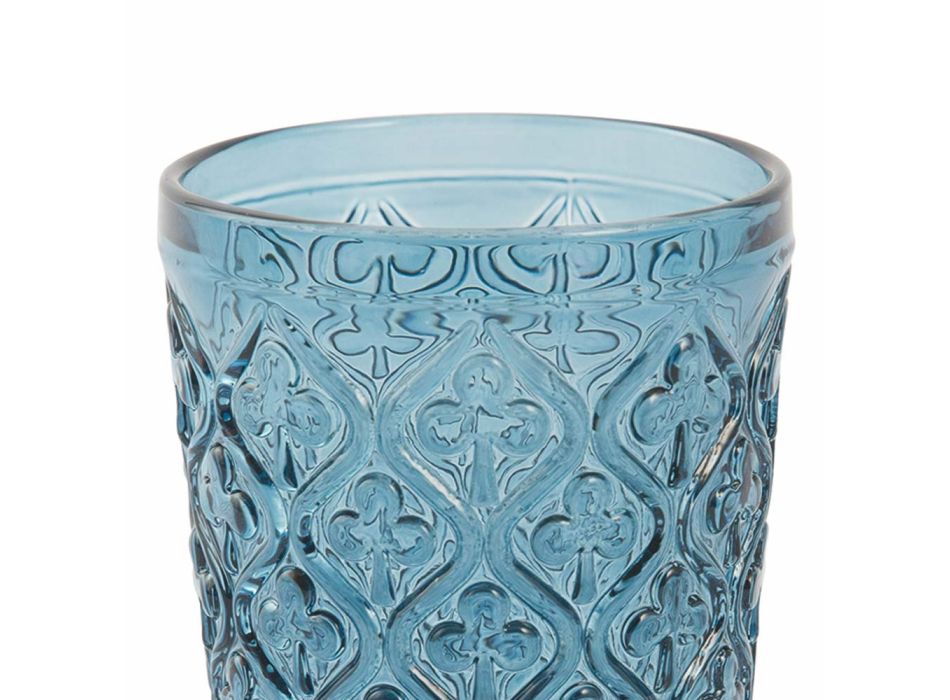 Kolorowe szklane szklanki do wody z dekoracją arabeski 12 sztuk - Maroko Viadurini