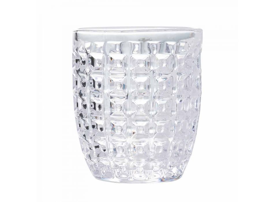 Zdobione przezroczyste szklane szklanki do wody, nowoczesna usługa 12 sztuk - mix Viadurini