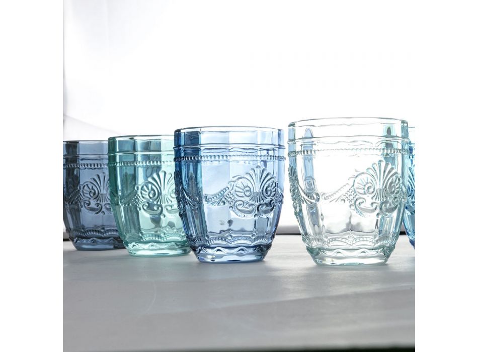 Szklane szklanki do wody z dekoracją Arabescato 12 sztuk - śruba Viadurini