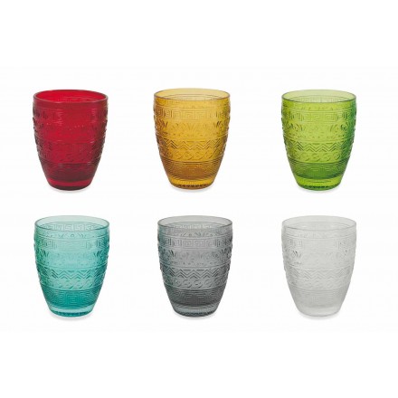 Nowoczesne kolorowe szklane szklanki do serwowania wody - Folk Viadurini