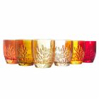 Kolorowe szklane szklanki do wody z koralową dekoracją, 12 sztuk - karmazynowe Viadurini