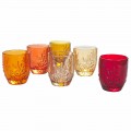 Kolorowe szklane szklanki do wody z koralową dekoracją, 12 sztuk - karmazynowe