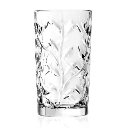 Wysokie Szklanki Szklane w Eko Kryształowej Dekoracji Liści 12 Szt - Magnolio Viadurini