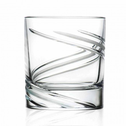 Ręcznie zdobione niskie szklanki Eco Crystal 12 sztuk - cyklon Viadurini