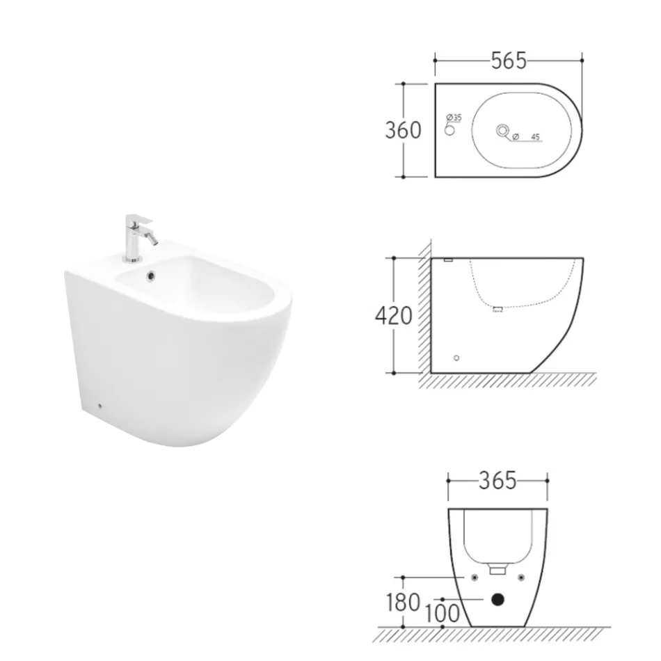 Bidet ceramiczny Aralia z jednym otworem cyklonicznym i nowoczesnym designem Viadurini