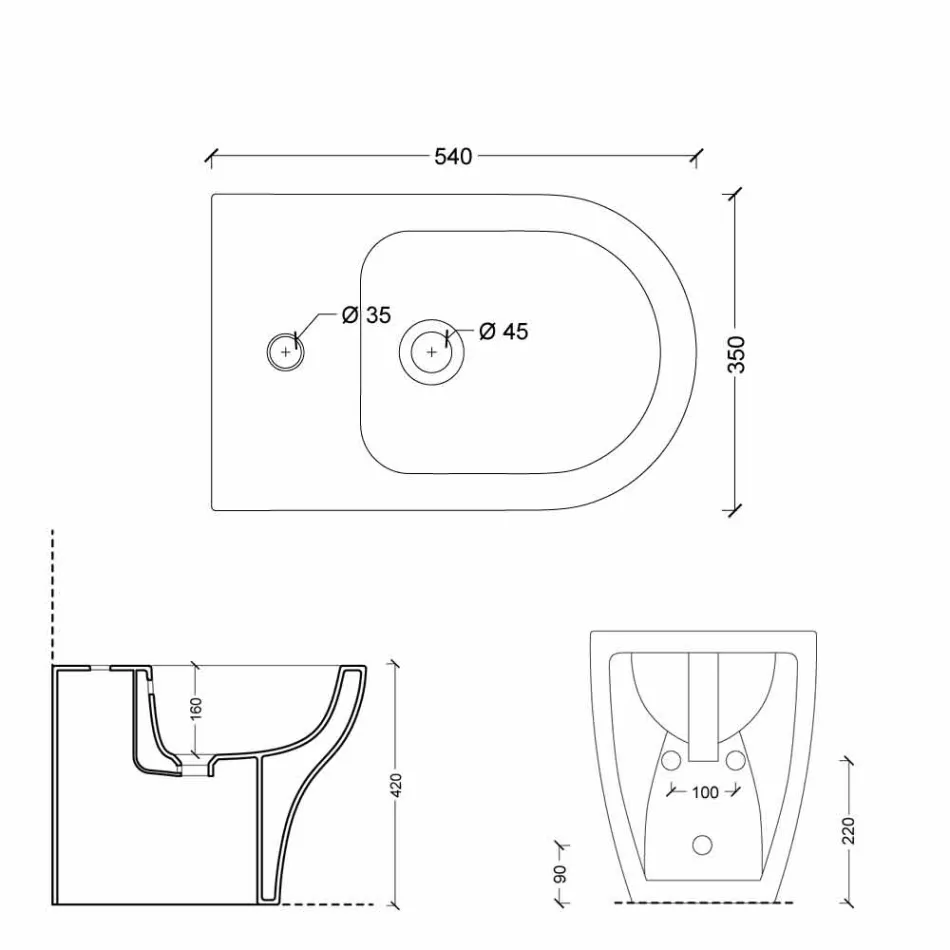 Nowoczesny ceramiczny bidet o wymiarach 54x35 cm, wykonany we Włoszech Viadurini