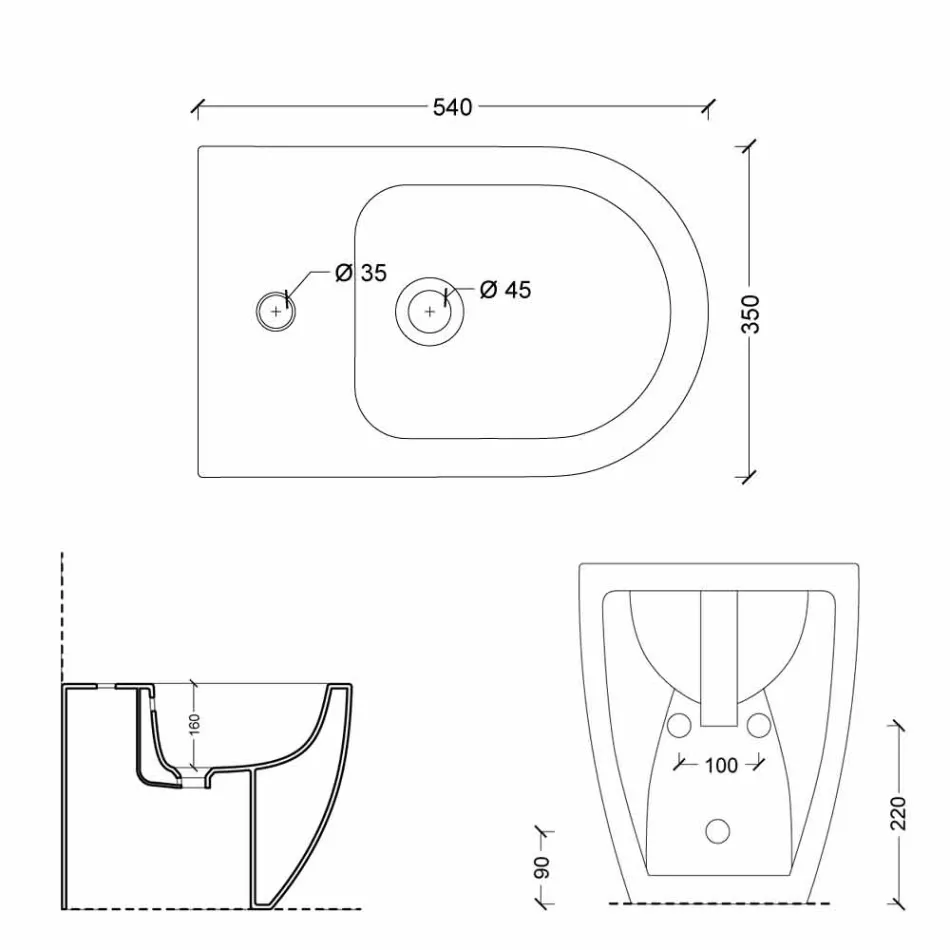 Nowoczesny ceramiczny bidet Shine Square Rimless 54x35cm wykonany we Włoszech Viadurini