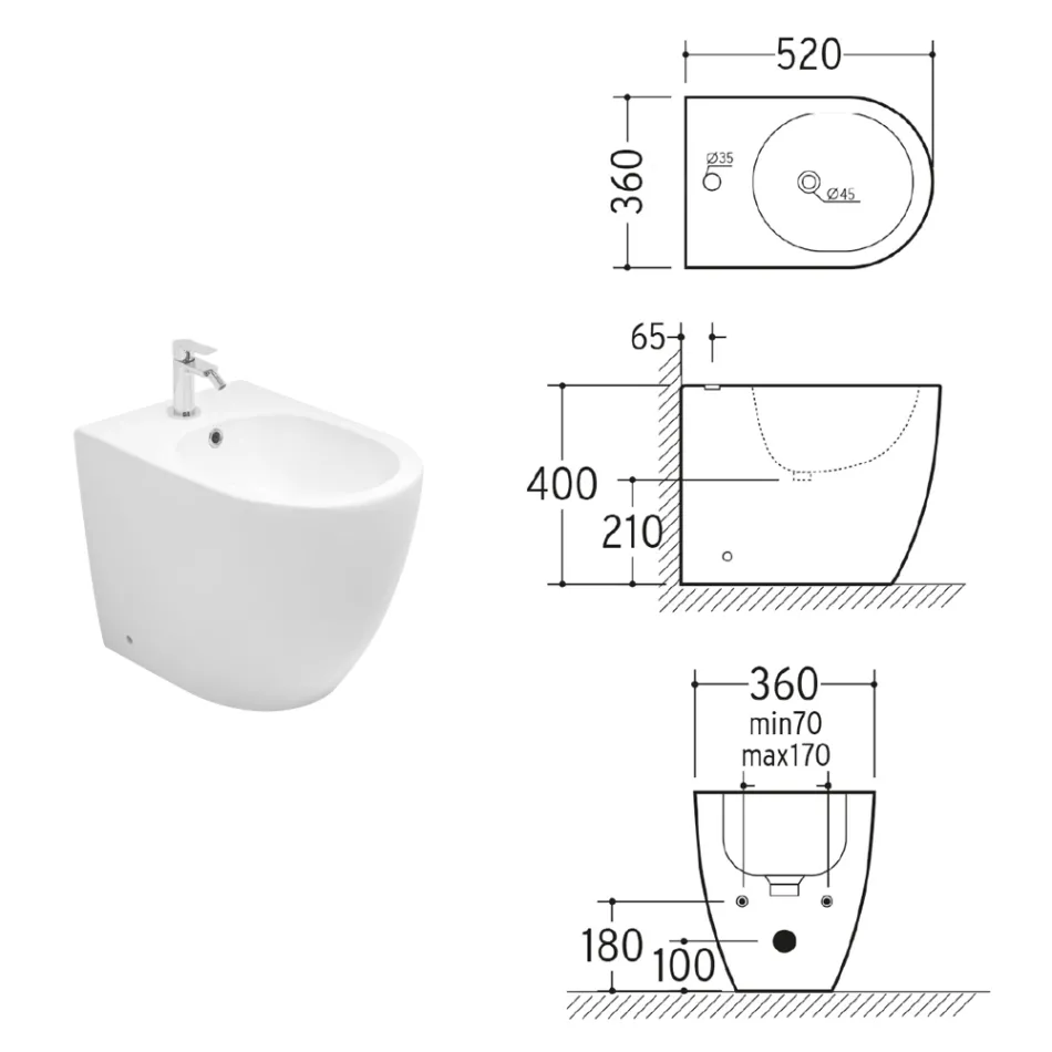 Bidet podłogowy Aster z matowej ceramiki w dwóch kolorach i nowoczesnym wzornictwie Viadurini