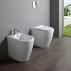 Bidet jednootworowy montowany na podłodze z technologią bezkołnierzową w kolorze białej ceramiki - Oleandro  Viadurini