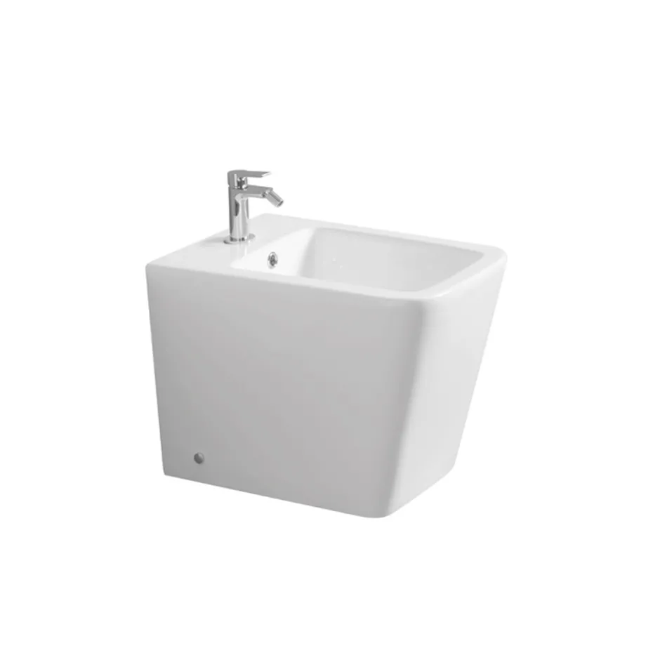 Bidet jednootworowy montowany na podłodze, z białej ceramiki, o eleganckim, nowoczesnym wzornictwie – Giunco Viadurini
