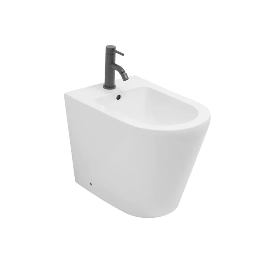Bidet podłogowy Salice z jednym otworem, wykonany z białej ceramiki, o eleganckim, nowoczesnym wzornictwie Viadurini