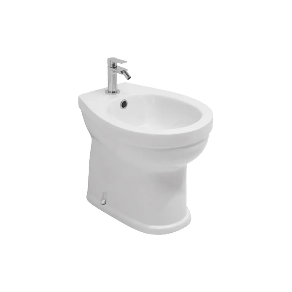 Bidet jednootworowy montowany na podłodze, z białej ceramiki, o eleganckim, nowoczesnym wzornictwie – Silica Viadurini