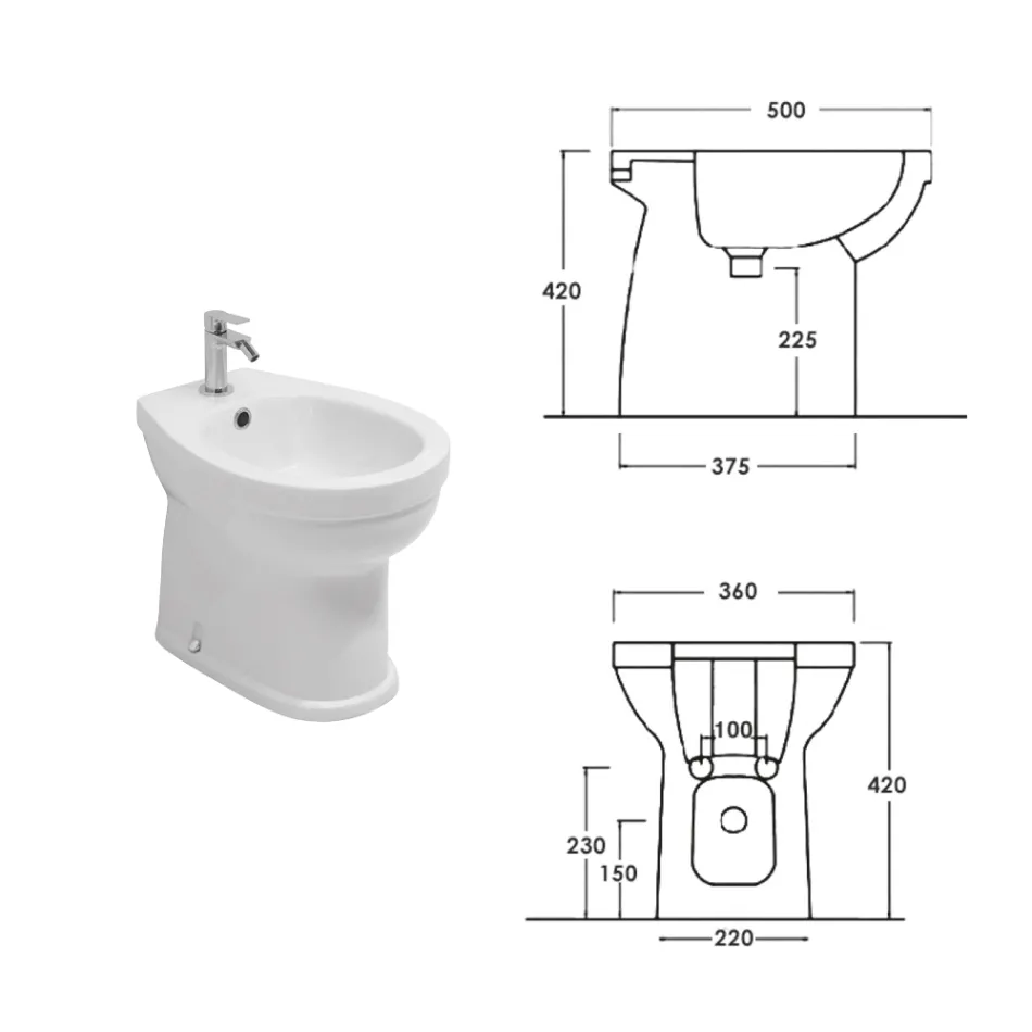 Bidet jednootworowy montowany na podłodze, z białej ceramiki, o eleganckim, nowoczesnym wzornictwie – Silica Viadurini