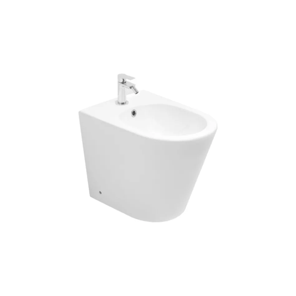 Bidet jednootworowy montowany na podłodze, biały, ceramiczny, o nowoczesnym wzornictwie - Ginepro Viadurini