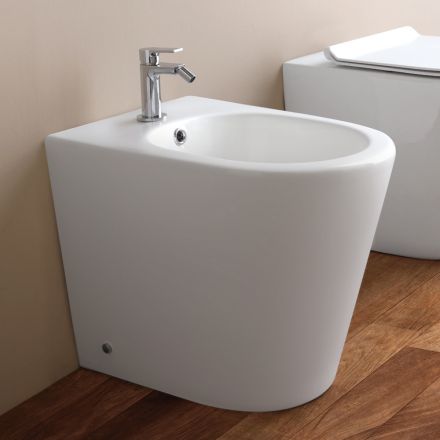 Bidet jednootworowy montowany na podłodze, biały, ceramiczny, o nowoczesnym wzornictwie - Ginepro Viadurini