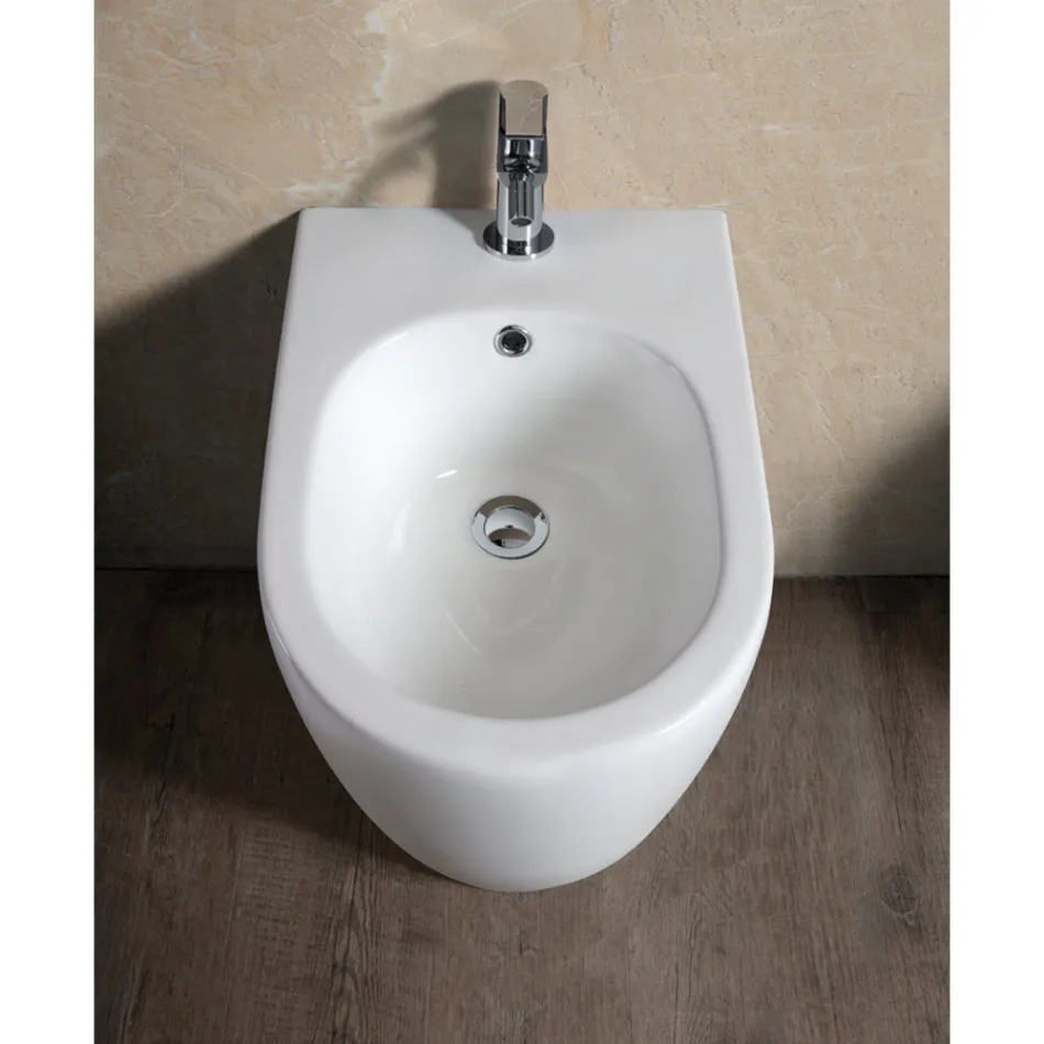 Bidet stojący Aster z jednym otworem, wykonany z trwałej białej ceramiki o nowoczesnym wzornictwie Viadurini