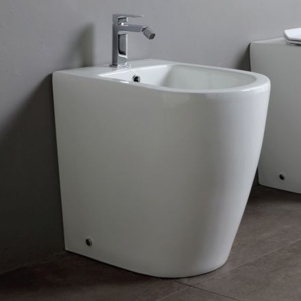 Bidet jednootworowy z przesuniętym odpływem, ceramiczny, o nowoczesnym designie - Oleandro  Viadurini